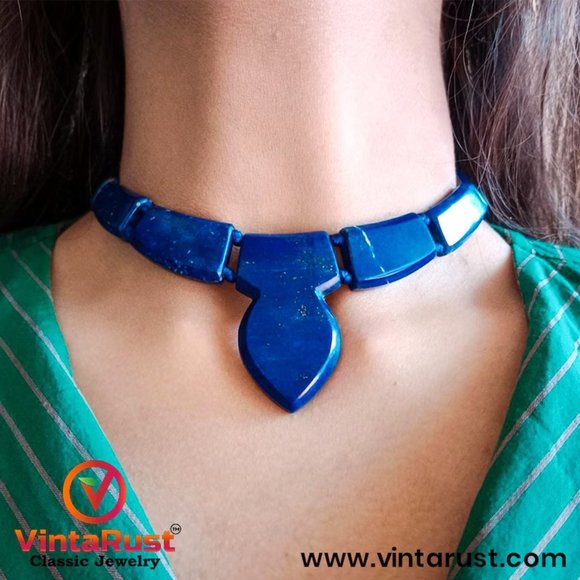 Lapis Lazuli Choker: Vintage Tribal Jewelry with Stones - Picture 1 of 9
